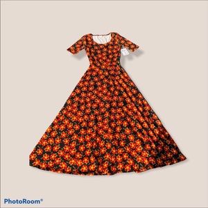 LuLaRoe Red Floral Print Short Sleeve Maxi Dress